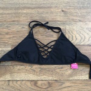 Black halter target bikini top
